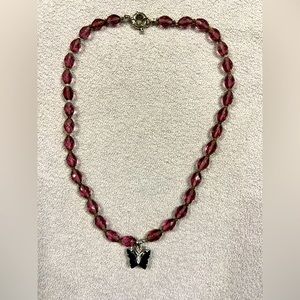 Costume jewelry, beaded, necklace, butterfly charm